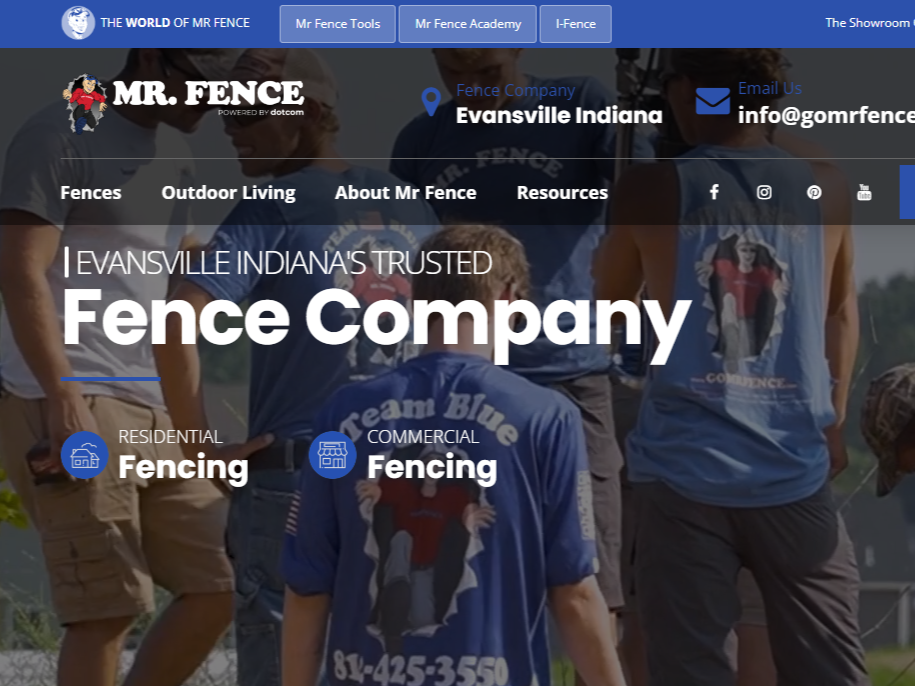 Photo of Mr. Fence's new website as the top-rated Evansville, Indiana fence company