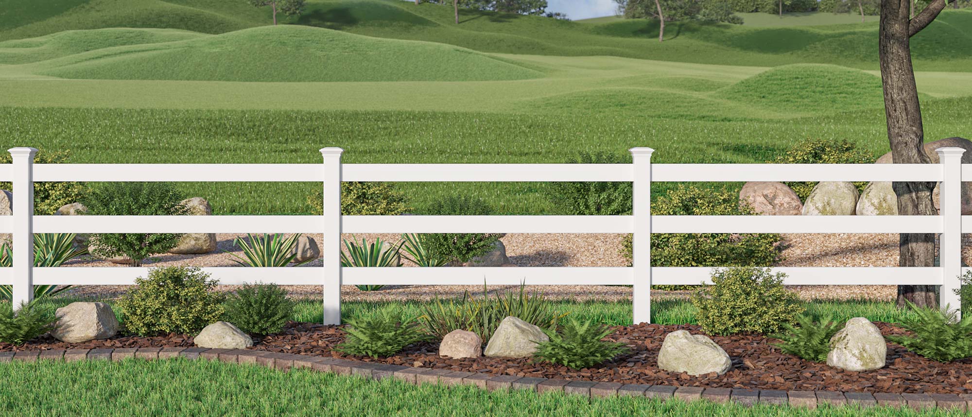 Evansville Indiana Vinyl Security Fence - Ranch Rail 3 Rail Style