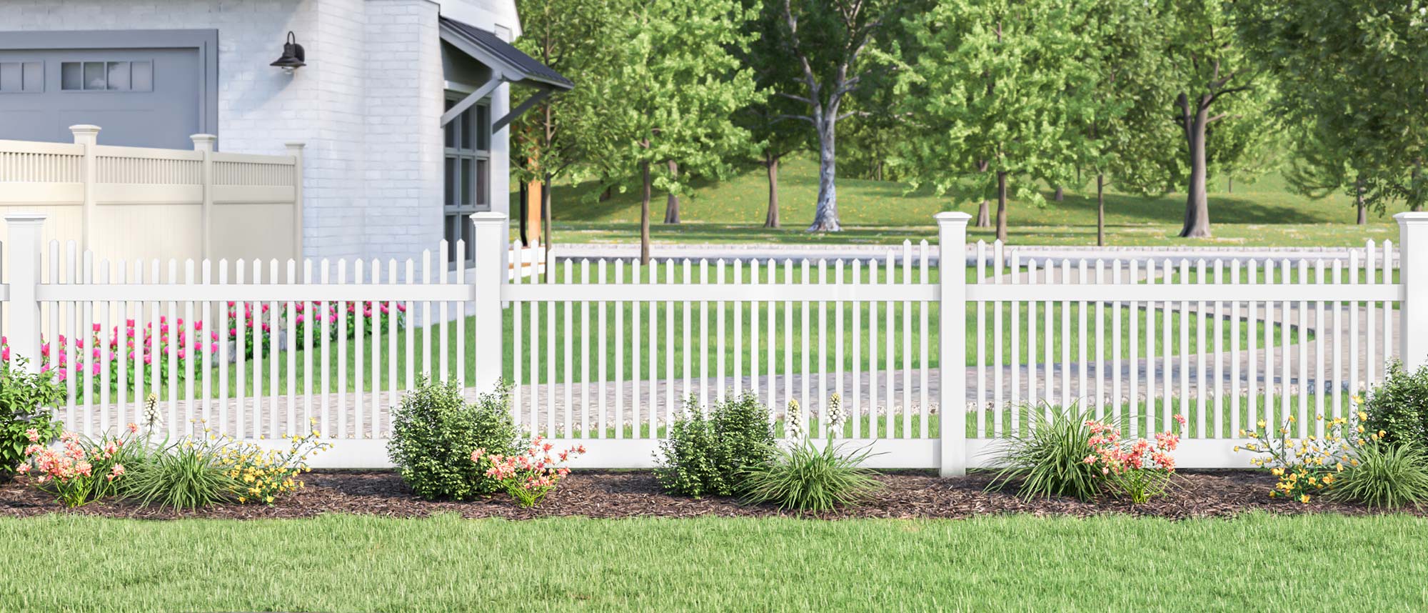 Evansville Indiana Vinyl Security Fence - Chestnut Stepped Style