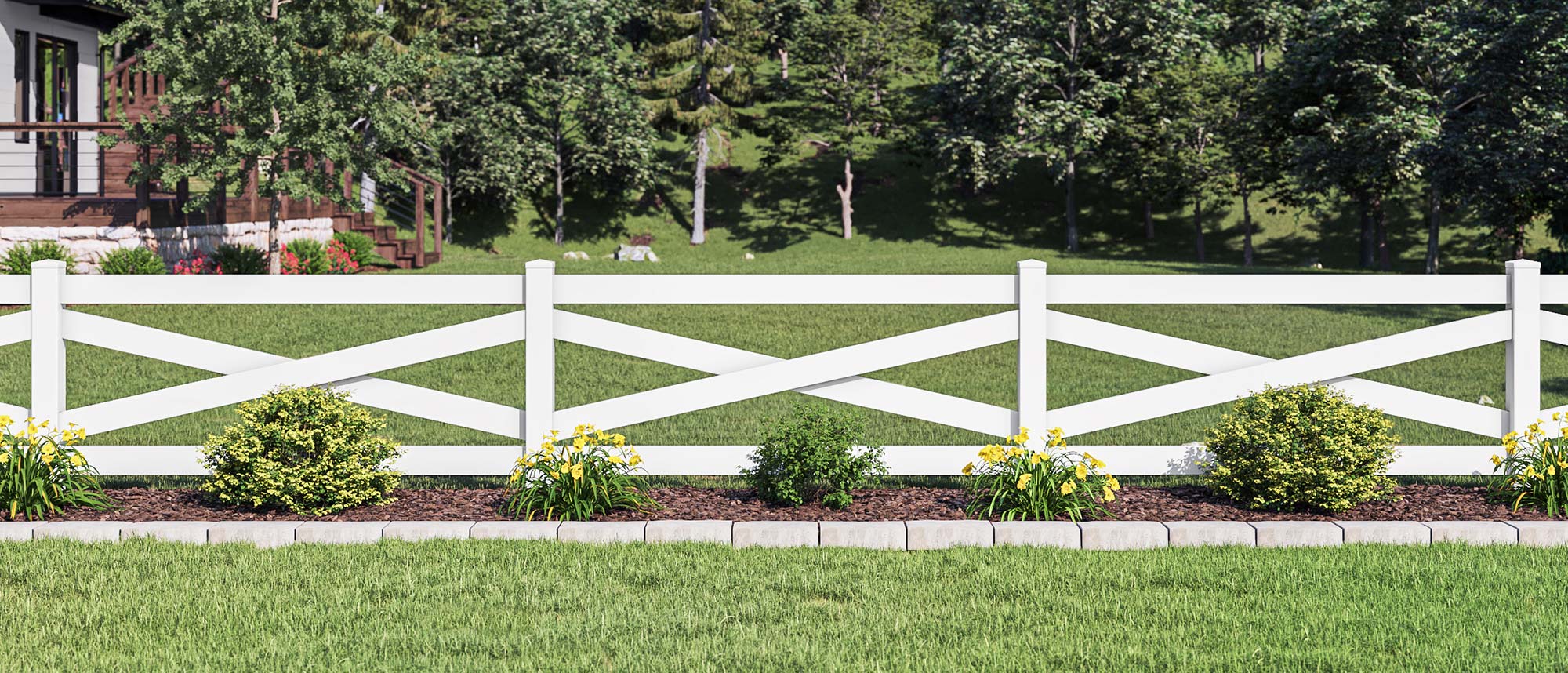 Evansville Indiana Vinyl Security Fence - Ranch Rail Crossbuck Style
