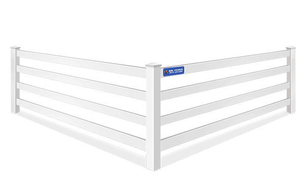 White vinyl 4 rail post and board fence