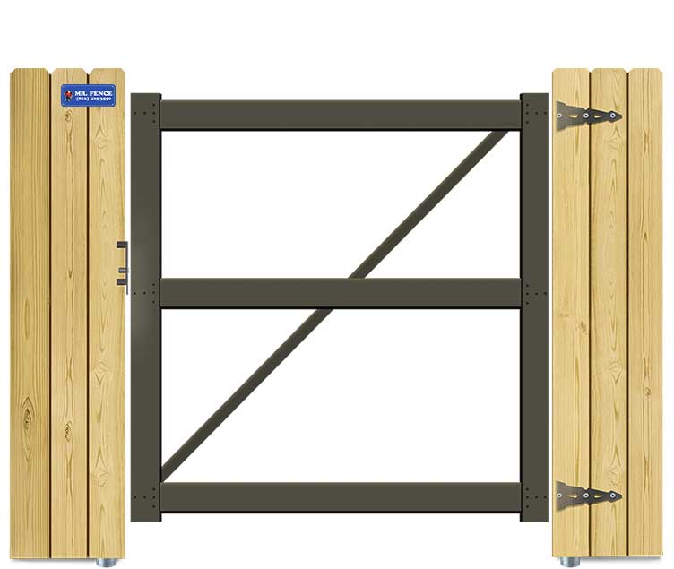 Wood insta gate metal bracing view