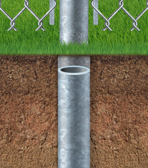 Chain Link fence steel post at ground level