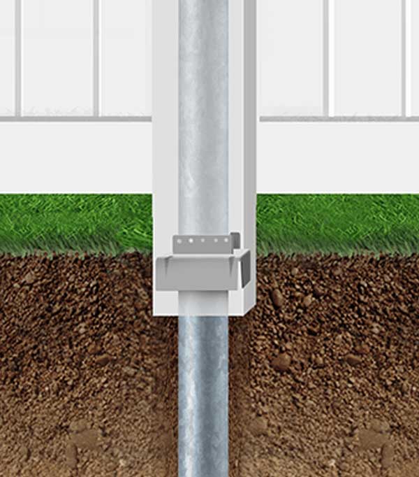 Vinyl fence steel post at ground level